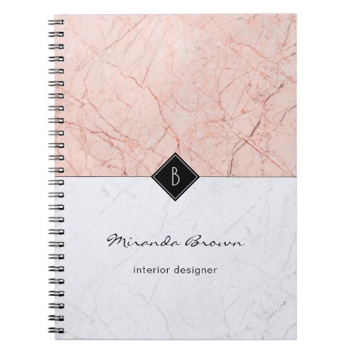 Monogram Elegant Rose Gold Gray Marble Notebook