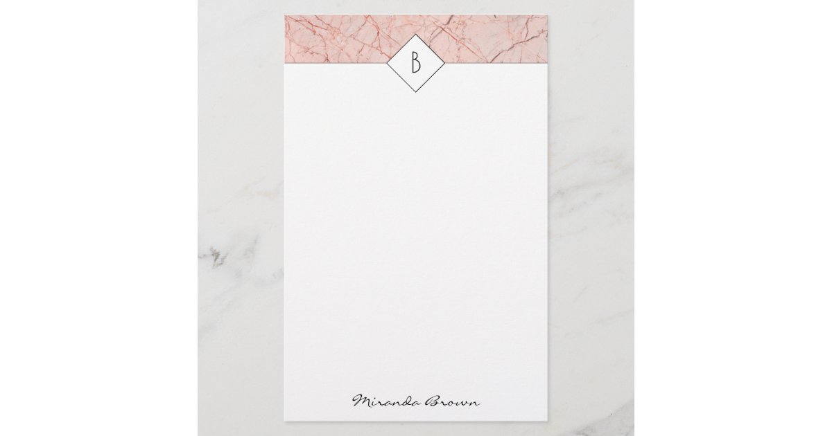 Monogram Elegant Rose Gold Marble Stationery | Zazzle