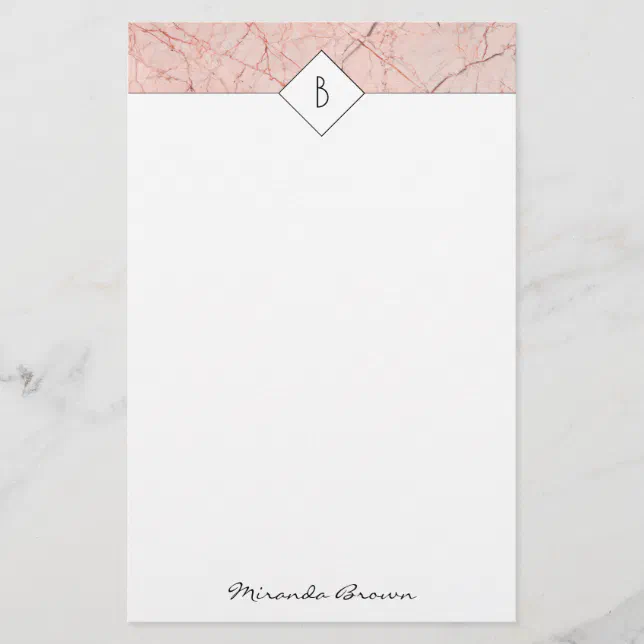 Monogram Elegant Rose Gold Marble Stationery | Zazzle