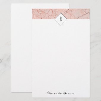 Monogram Elegant Rose Gold Marble Stationery | Zazzle