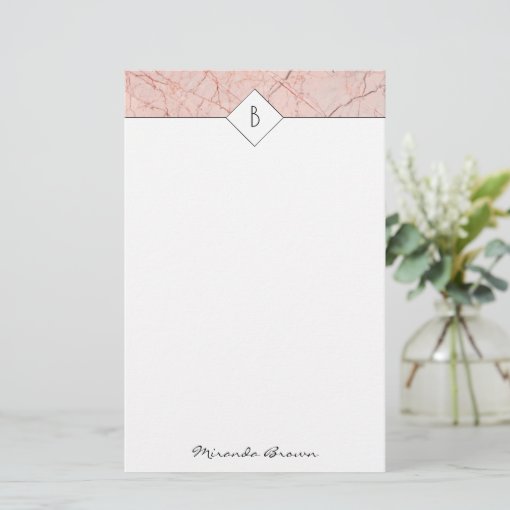 Monogram Elegant Rose Gold Marble Stationery | Zazzle