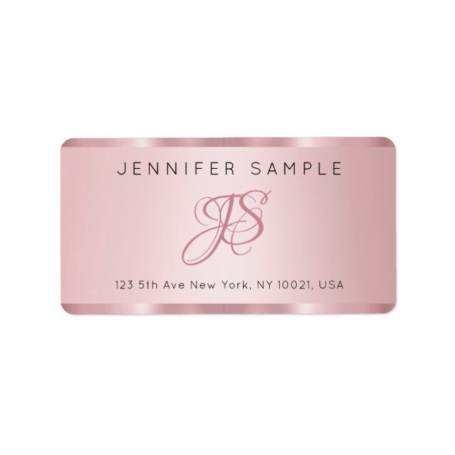 Monogram Elegant Rose Gold Modern Address Label (Front)
