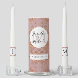 Monogram Elegant Rose Gold Name Dusty Pink Wedding Unity Candle Set