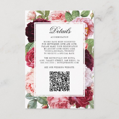 Monogram Elegant Roses Wedding Details QR Code Enclosure Card