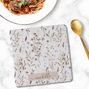 Monogram Elegant Rustic Brown Floral Botanical Trivet