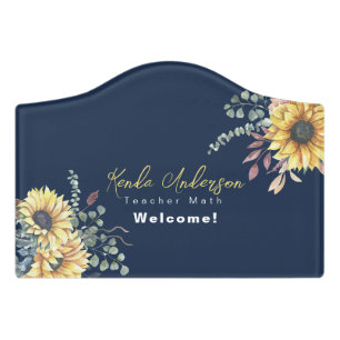 Monogram Elegant Rustic Sunflowers Math Teacher Door Sign