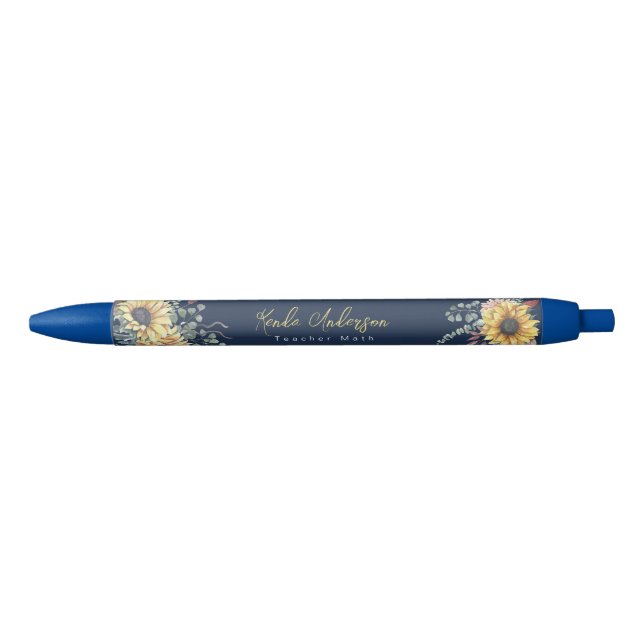 Monogram Elegant Rustic Sunflowers Math Teacher Pen (Front)