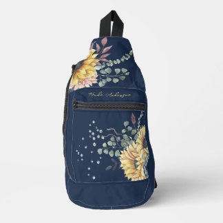 Monogram Elegant Rustic Sunflowers Math Teacher Sling Bag