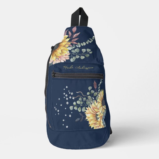 Monogram Elegant Rustic Sunflowers Math Teacher Sling Bag (Front)