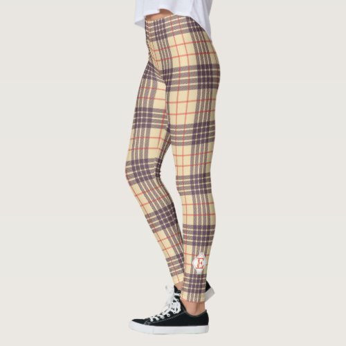 Monogram elegant Scottish clan beige plaid tartan Leggings