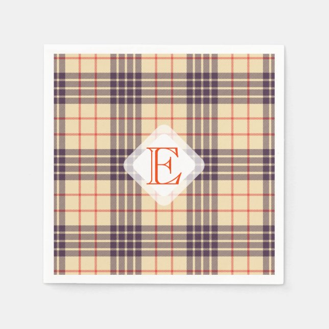 Monogram, elegant Scottish clan beige plaid tartan Napkins (Front)