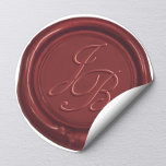 Monogram Elegant Script Burgundy Red Wax Wedding Classic Round Sticker<br><div class="desc">Elegant Script Monogram Red Wax Seal Wedding Stickers.</div>