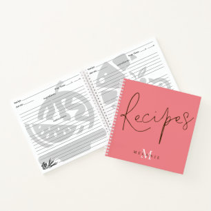 Monogram Elegant Script Coral Recipe Book