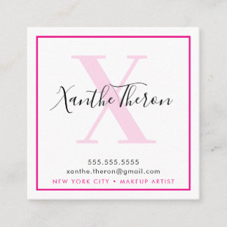 MONOGRAM elegant script modern minima hot pink Square Business Card