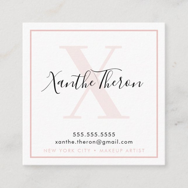 MONOGRAM elegant script modern minimal blush pink Square Business Card (Front)