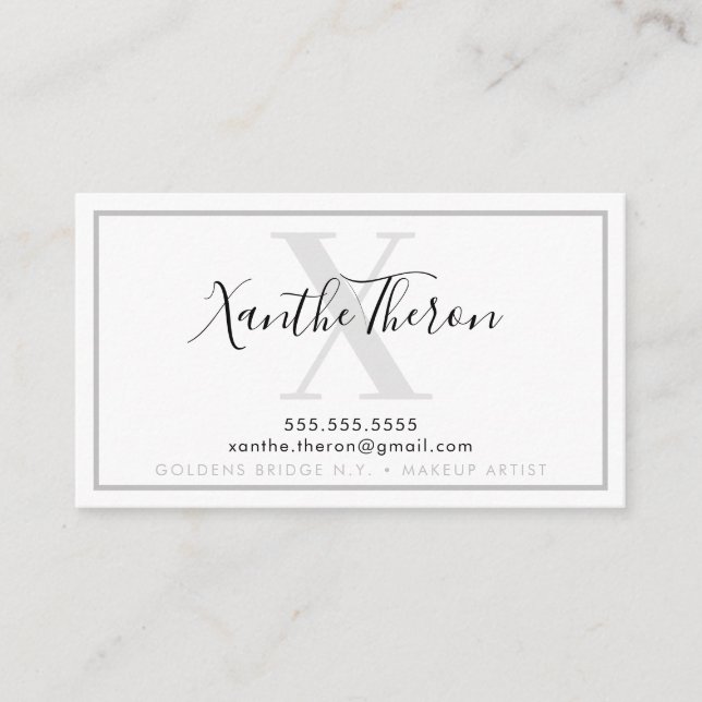 MONOGRAM elegant script modern minimal cool gray Business Card (Front)