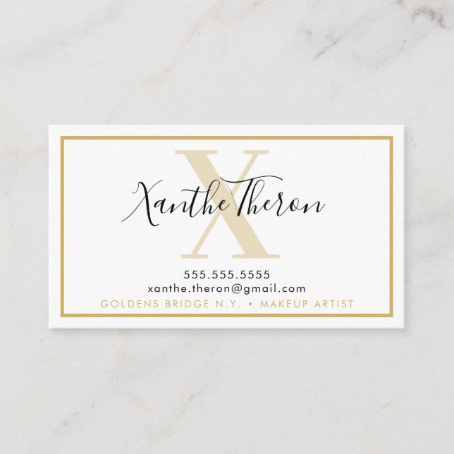 MONOGRAM elegant script modern minimal old gold Business Card (Front)