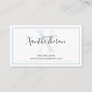 MONOGRAM elegant script modern minimal pale blue Business Card