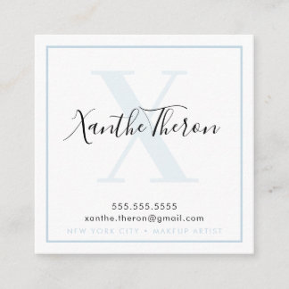 MONOGRAM elegant script modern minimal pale blue Square Business Card