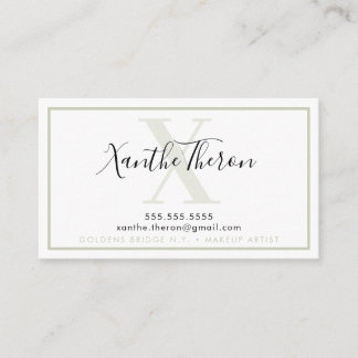 MONOGRAM elegant script modern minimal sage green Business Card