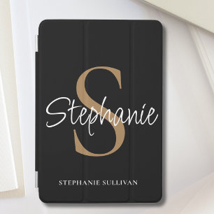 Monogram Elegant Script Name Black Gold  iPad Mini Cover