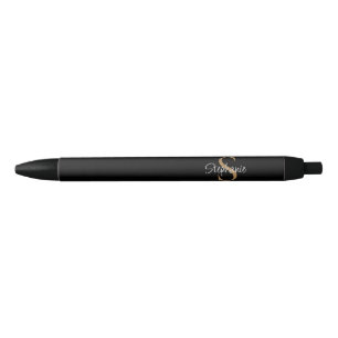 Monogram Elegant Script Name Black Gold Pen