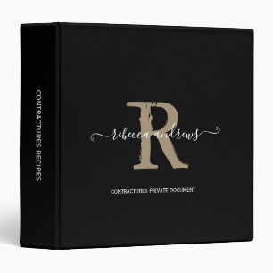 Monogram Elegant Script Name Initial Black Custom 3 Ring Binder