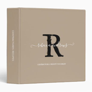 Monogram Elegant Script Name Initial Taupe 3 Ring Binder