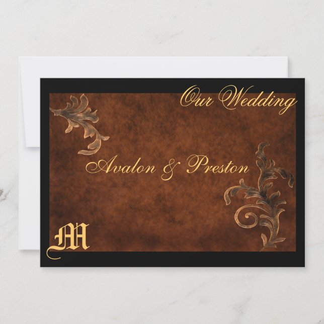 Monogram Elegant  Scroll Leaf Wedding Invitation (Front)