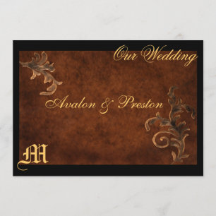 Monogram Elegant Scroll Leaf Wedding Invitation