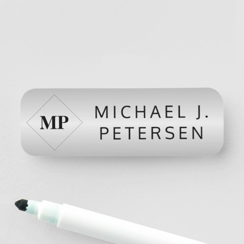 Monogram elegant silver metallic  name tag