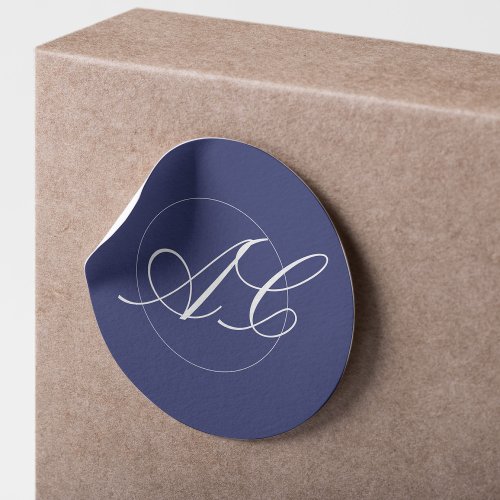 Monogram elegant simple chic navy wedding classic round sticker