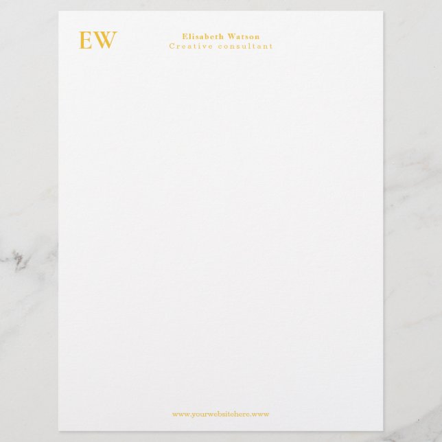 Monogram Elegant Simple Golden Yellow Letterhead (Front)