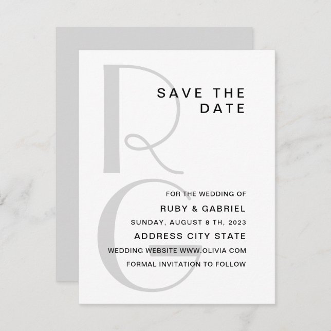Monogram. Elegant simple typography wedding Save The Date (Front/Back)