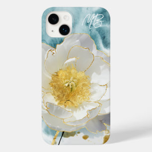 Monogram Elegant Simple White Flower Watercolor Case-Mate iPhone 14 Plus Case