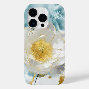Monogram Elegant Simple White Flower Watercolor Case-Mate iPhone 14 Pro Case