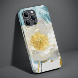 Monogram Elegant Simple White Flower Watercolor Case-Mate iPhone 14 Case