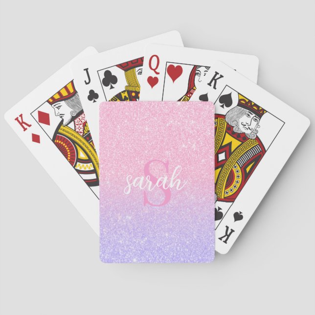Monogram Elegant Sparkle Glitter Poker Cards (Back)