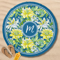 Monogram Elegant Tropical Floral Personalized Beach Towel