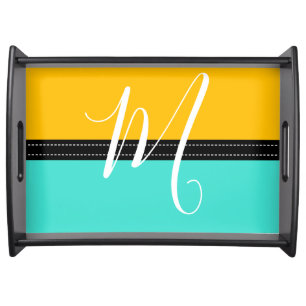 Monogram Elegant Turquoise & Amber Solid Color Serving Tray
