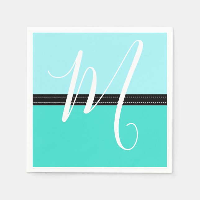 Monogram Elegant Turquoise Waterspout Solid Color Napkins (Front)