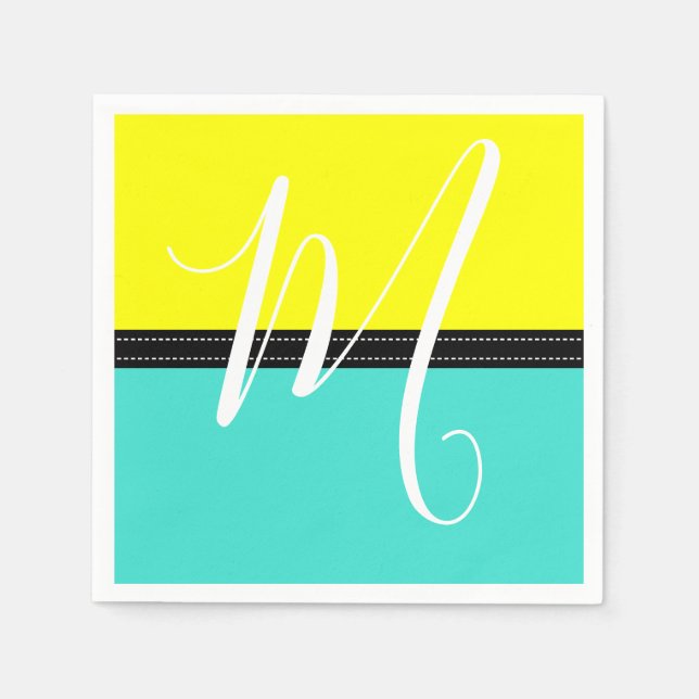 Monogram Elegant Turquoise & Yellow Solid Color Napkins (Front)