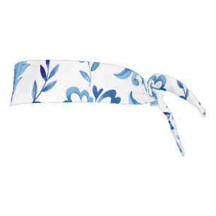 Monogram Elegant Vintage Blue Floral Pattern Tie Headband