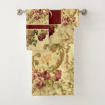 Monogram Elegant Vintage Floral Burgundy Rose   Bath Towel Set at Zazzle