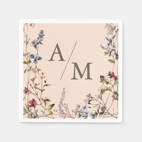 Monogram Elegant Vintage Floral Wedding Napkins