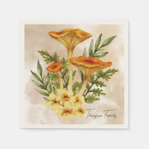 Monogram Elegant vintage mushrooms Brown Dinner Napkins