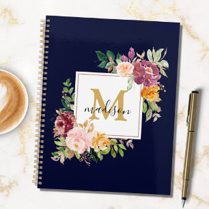 Monogram Elegant Watercolor Rose Floral Botanical Planner