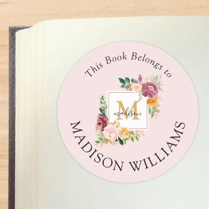 Monogram Elegant Watercolor Rose Flowers Bookplate