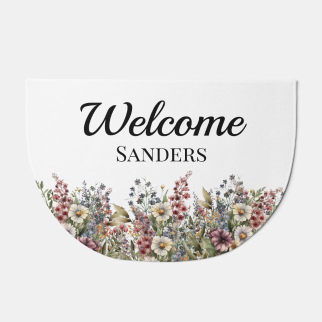 Monogram Elegant watercolor wildflower floral Doormat (Front)
