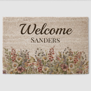 Monogram Elegant watercolor wildflower floral Fiber Doormat